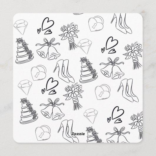 Whimiscal Cute Doodles Black White Frame Wedding Kaart (Achterkant)