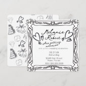 Whimiscal Cute Doodles Black White Frame Wedding Kaart (Voorkant / Achterkant)
