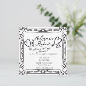 Whimiscal Cute Doodles Black White Frame Wedding Kaart (Staand voorkant)