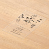 Whimiscal Cute Doodles Black White Wedding Acryl Uitnodigingen (Laagn)