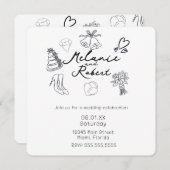 Whimiscal Cute Doodles Black White Wedding Kaart (Voorkant / Achterkant)