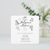 Whimiscal Cute Doodles Black White Wedding Kaart (Staand voorkant)