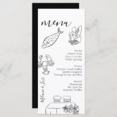 Whimiscal Doodle Black White Heart Wedding Menu (Voorkant / Achterkant)