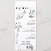 Whimiscal Doodle Black White Heart Wedding Menu  (Voorkant)