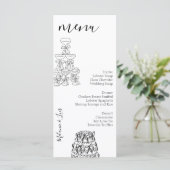 Whimiscal Doodle Zwarte Witte Wijn Trouw Menu (Staand voorkant)