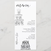 Whimiscal Doodle Zwarte Witte Wijn Trouw Menu (Voorkant)