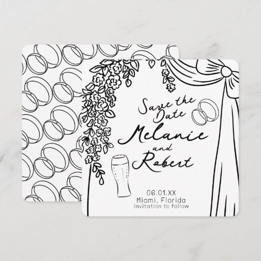 Whimiscal Doodles Black White Bow Floral Kaart (Voorkant / Achterkant)