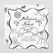 Whimiscal Doodles Black White Frame Save the Date Kaart (Voorkant / Achterkant)