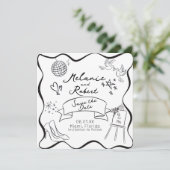 Whimiscal Doodles Black White Frame Save the Date Kaart (Staand voorkant)