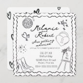 Whimiscal Doodles Black White Frame Wedding Kaart (Voorkant / Achterkant)
