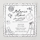 Whimiscal Doodles Black White Frame Wedding Kaart (Voorkant)