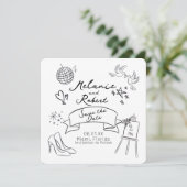 Whimiscal Doodles Black White Save the Date Kaart (Staand voorkant)