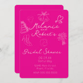 Whimiscal Doodles Bright Pink Bridal Shower Save The Date (Voorkant / Achterkant)