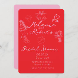 Whimiscal Doodles Bright Pink Bridal Shower Save The Date