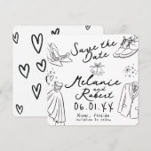 Whimiscal Doodles Bruid Kapsalon Save the Date Kaart (Voorkant / Achterkant)
