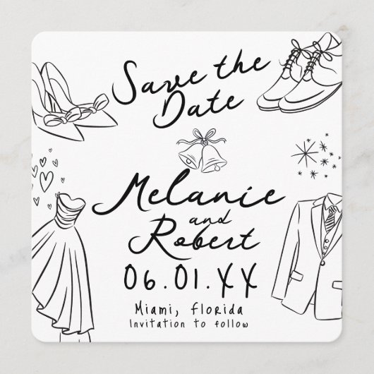 Whimiscal Doodles Bruid Kapsalon Save the Date Kaart (Voorkant)