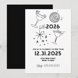 Whimiscal Doodles Hallo 2026 Nieuwjaar Goud Feestdagenkaart