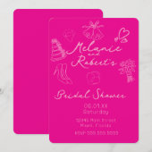 Whimiscal Doodles Helder Roze Bruiloftsfeest Save The Date (Voorkant / Achterkant)