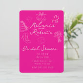 Whimiscal Doodles Helder Roze Bruiloftsfeest Save The Date (Staand voorkant)