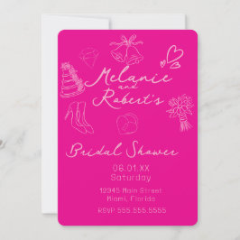 Whimiscal Doodles Helder Roze Bruiloftsfeest  Save The Date