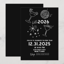 Whimiscal Doodles Hello 2026 New Years Gold Feestdagenkaart