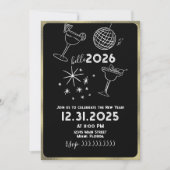 Whimiscal Doodles Hello 2026 New Years Gold Feestdagenkaart (Voorkant)