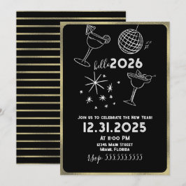Whimiscal Doodles Hello 2026 New Years Gold Feestdagenkaart