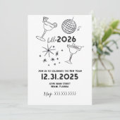 Whimiscal Doodles Hello 2026 New Years Gold Feestdagenkaart (Staand voorkant)