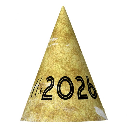 Whimiscal Doodles Hello 2026 New Years Gold Feesthoedjes (Voorkant)