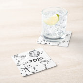 Whimiscal Doodles Hello 2026 New Years Gold Kartonnen Onderzetters (Insitu)