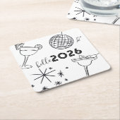 Whimiscal Doodles Hello 2026 New Years Gold Kartonnen Onderzetters (Schuin)