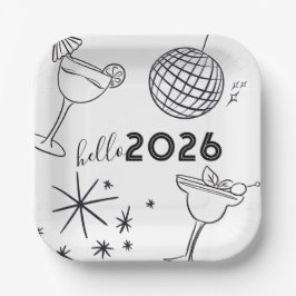 Whimiscal Doodles Hello 2026 New Years Gold Papieren Bordje