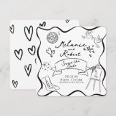 Whimiscal Doodles Zwart Wit Frame Bewaar de Datum Kaart (Voorkant / Achterkant)