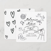 Whimiscal Doodles Zwart Wit Save the Date Kaart (Voorkant / Achterkant)