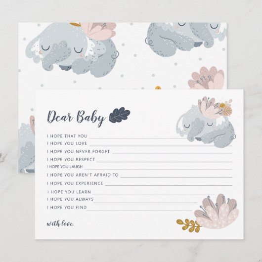 Whimiscal Elephant bloemen wenst baby Feestdagenkaart (Voorkant / Achterkant)