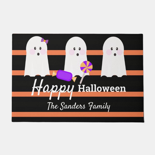 Whimiscal Halloween Cute Family Ghost Stripes Deurmat (Voorkant)