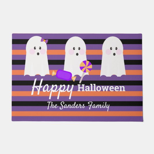 Whimiscal Halloween Cute Family Ghost Stripes Deurmat (Voorkant)