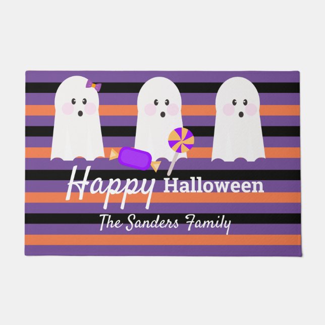 Whimiscal Halloween Cute Family Ghost Stripes Deurmat (Voorkant)