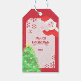 whimiscal kerstman dennenboom vrolijk kerstfeest cadeaulabel