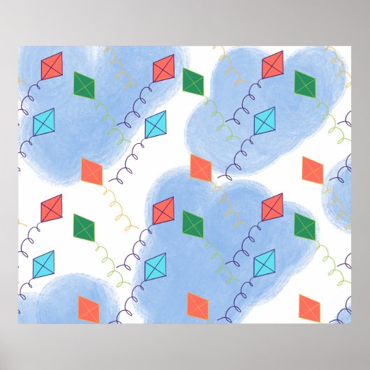 Whimiscal Kites Multicolored Sky Pattern Poster (Voorkant)