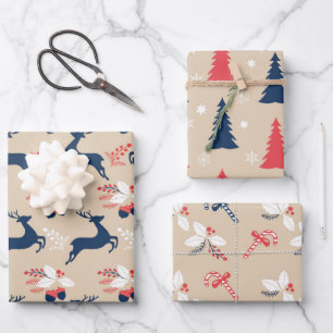 Whimiscal Nordic Kerstbomen en Deers Inpakpapier Vel