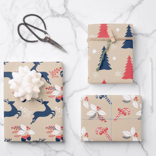Whimiscal Nordic Kerstbomen en Deers Inpakpapier Vel (Voorkant)