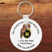Whimiscal Owl Monogram Verloren Familie Adres Sleutelhanger (Voorkant)
