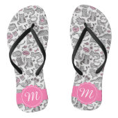 Whimiscal Pink and Grey Cartoon Cat Cat Cft Ideeën Teenslippers (Voetbed)