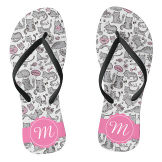 Whimiscal Pink and Grey Cartoon Cat Cat Cft Ideeën Teenslippers