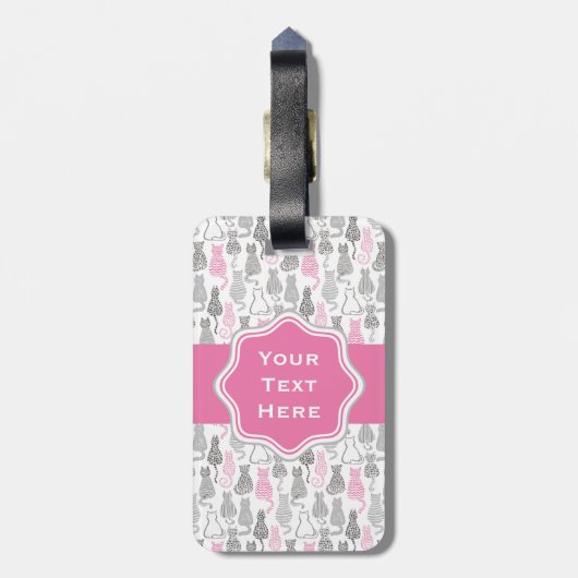 Whimiscal Roze en Grijs Schets Kat Gift Ideeën Bagagelabel (Achterkant verticaal)