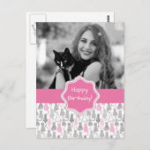 Whimiscal Roze en Grijs Schets Kat Gift Ideeën Briefkaart (Voorkant / Achterkant)