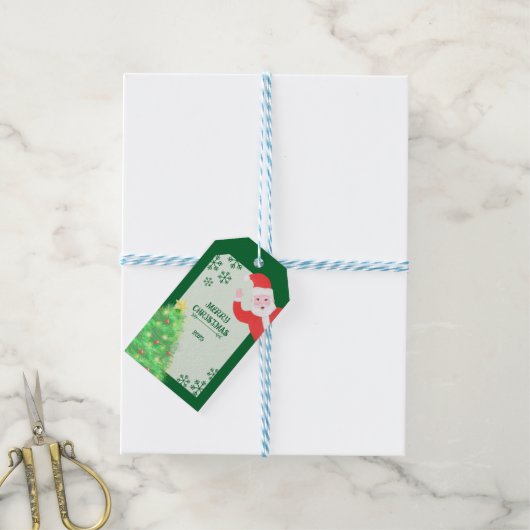 whimiscal santa claus pine tree merry christmas  cadeaulabel (Met Touw)