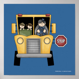 Whimiscal School Bus met Kinder en bestuurdersafdr Poster