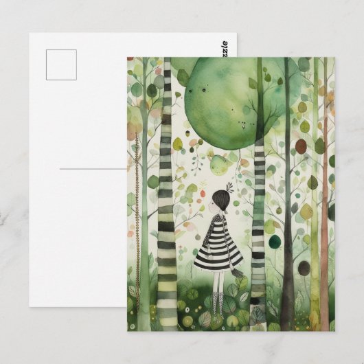 Whimiscal Vrouw in het Bos Briefkaart (Voorkant / Achterkant)